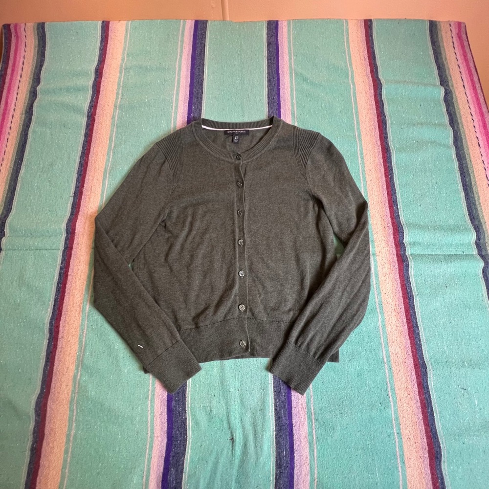 Banana Republic Cardigan Womens SP Olive Green Cotton Blend Button Crewneck